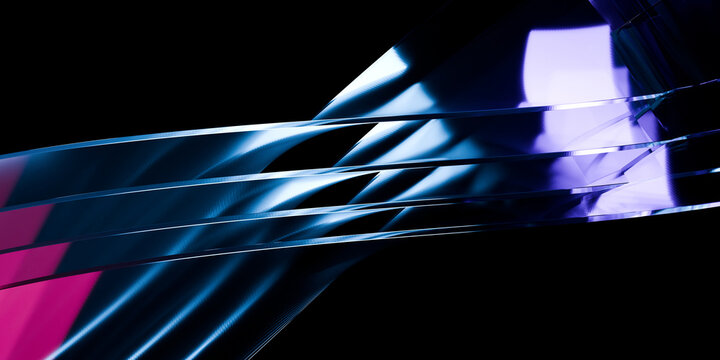 Abstract glass prism arc and radiating panels with holographic gradient highlights sleek sci fi technology background keynote slides hero wallpaper 3d rendering