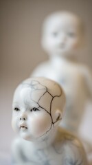 doll. A vintage cracked porcelain doll beside a pristine doll in soft window light. wellbeing guides, coaching materials, designed for coaching and self-improvement content, clarifies learning.
