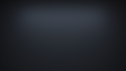 Dark matte perforated panel 3d render with subtle blue-gray gradient and vignette effect. minimalist carbon fiber-like texture for modern tech, industrial or abstract design background