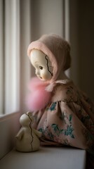 doll. A vintage cracked porcelain doll beside a pristine doll in soft window light. wellbeing guides, coaching materials, designed for coaching and self-improvement content, clarifies learning.
