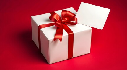 Obraz premium Elegant gift box with red ribbon isolated on white background