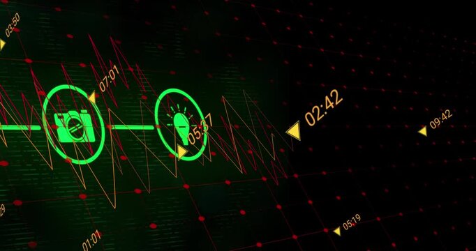 The video is a digitally generated animation of a camera and bub icons over a black background