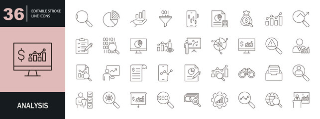 Analysis icon set. Editable line icons. Vector illustration.
