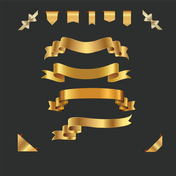 Gold ribbon and bow top view on transparent background