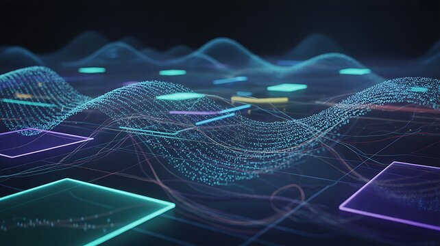 Abstract digital illustration of futuristic technology and data visualization