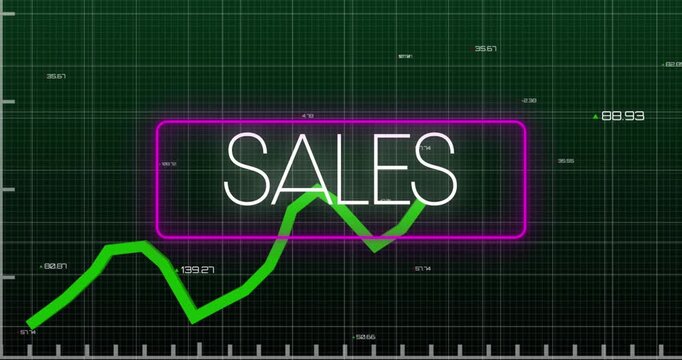 Animated green line shows global business data fluctuations.