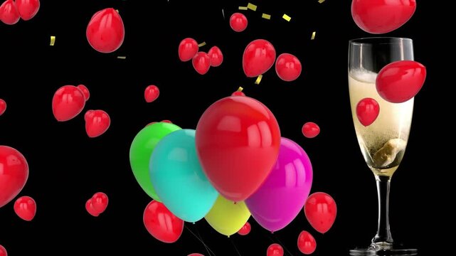 New Year's Eve video with gold confetti, champagne, and balloons on green screen.