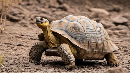 Tortoise walking on dry ground in natural habitat
