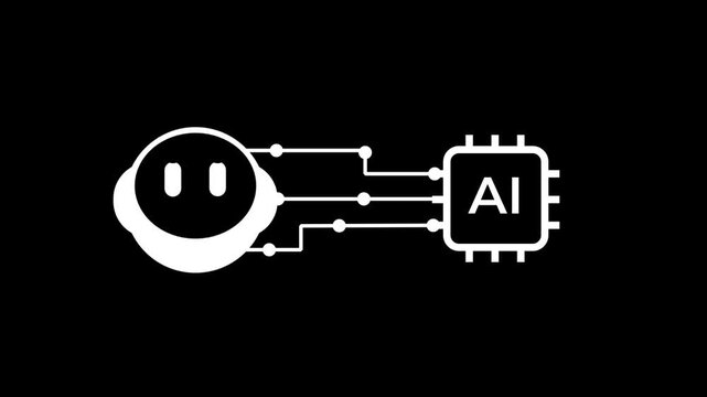 The friendly robot head is directly linked to a specialized microchip through a digital interface representing the seamless integration of hardware components and smart software capabilities