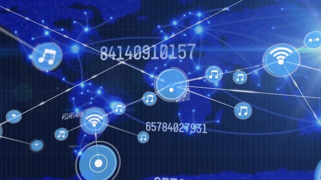 A computer-generated animation of global connections and networks