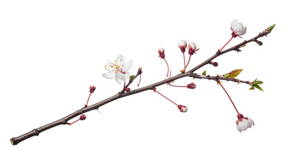 Blooming Plum Branch With White Flowers And Buds Isolated On Transparent Background For Springtime Designs And Floral Arrangements Botanical Illustrations