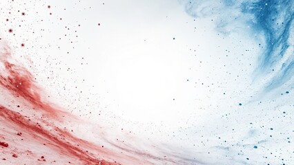 Vibrant red and blue powder explosion on white background