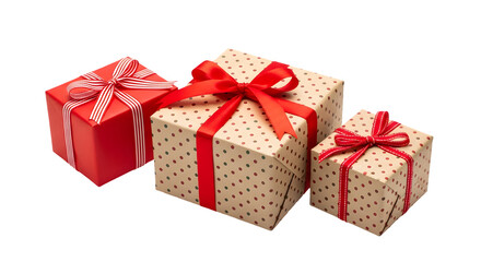 Obraz premium Three beautifully wrapped christmas gifts isolated on transparent background png