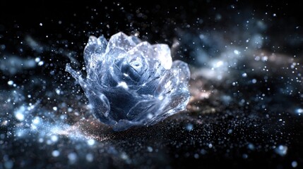 Obraz premium Abstract frozen rose illustration with sparkling dust fantasy concept art