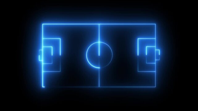 Animation of neon sports stadium on black background with neon blue line animation on black background, Animation of neon sports stadium ,neon lights match football isometric field video animation