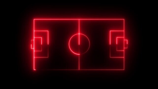 Animation of neon sports stadium on black background with neon blue line animation on black background, Animation of neon sports stadium ,neon lights match football isometric field video animation