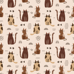 Seamless pattern with abstract cat. Great for fabric, textile, wrapping, wallpaper. Vector Illustration