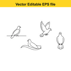  Editable vector doves in various poses on white background