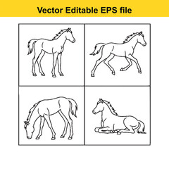 Obraz premium Horses in different poses vector illustration set