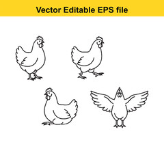  Editable vector chickens in various poses for design