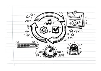 Obraz premium Circular process diagram with icons for feedback and settings theme