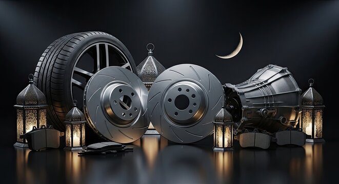 Automotive Parts and Accessories with Ramadan Lanterns and Crescent Moon.