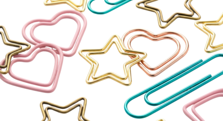 Cute heart and star shaped paper clips, office supplies, stationery, pastel colors