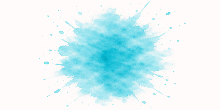 Abstract watercolor blue background design with ink splashes and paint splatters featuring a grunge texture illustration on paper with brush strokes and liquid drops