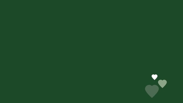 Minimalist floating hearts on dark green background animation.