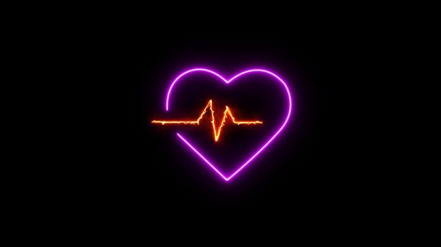 Glowing neon line of Red heart with blue pulse line icon isolated on transparent background. Heart pulse, heartbeat lone, healthy lifestyle, medical healthcare, love, mindfulness, wellbeing concept.