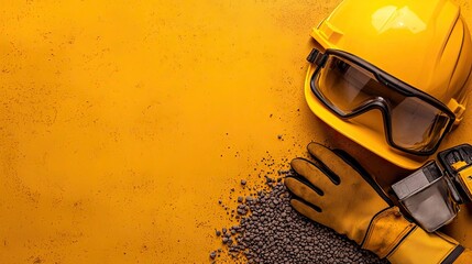 Construction Safety Equipment on Yellow Background