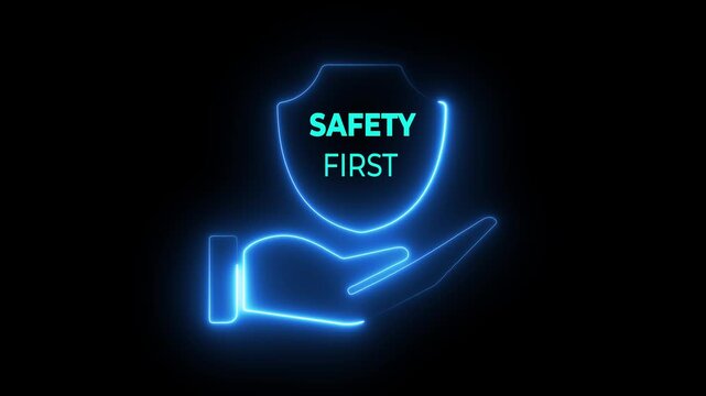 Safety first symbols, work safety concept on the transparent background. caution work hazards, danger surveillance, zero accident. Motion graphics of self protection idea. 4k video animation.
