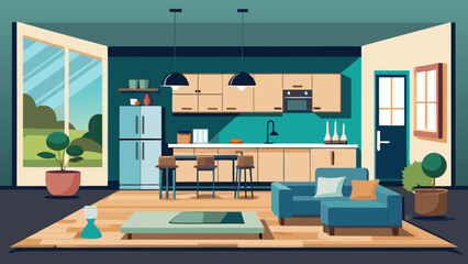 Modern kitchen and living room Vector