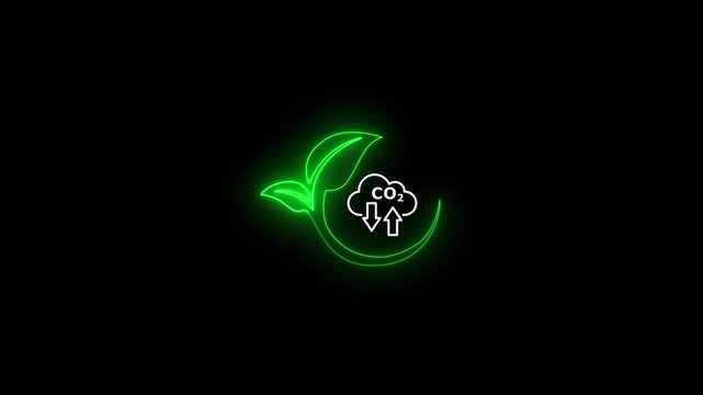Businessman shows virtual leaf icon with CO2 icon. Net zero greenhouse gas emissions target. Reduce CO2, green business using environmentally renewable energy. change, weather concept.