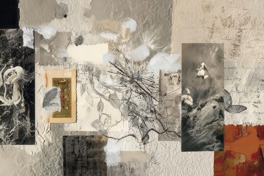 Abstract Collage with Hand-Drawn Elements and Vintage Textures