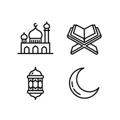 Obraz premium Four Minimalist Line of Mosque, Quran, Lantern, and Crescent Moon