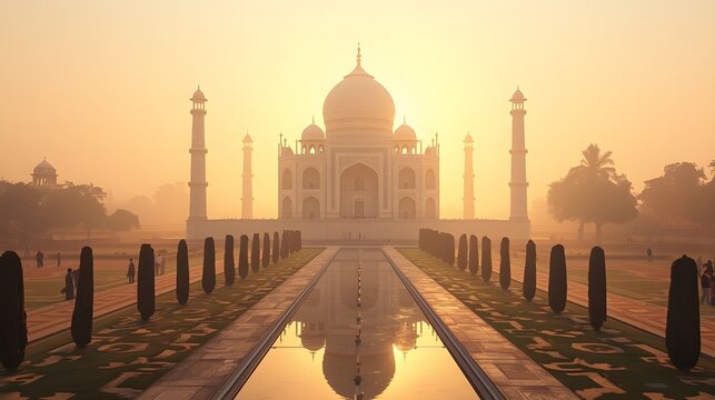 taj mahal at sunset background