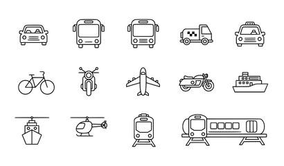 Transport icons vector set with editable stroke modern vehicle outline symbols for web app and UI design © Lipi