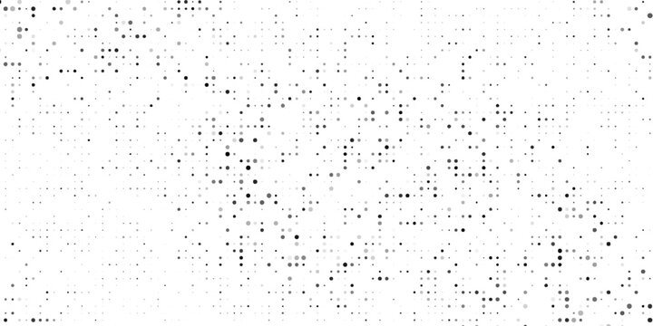 Black halftone wave background. Abstract grainy fluid texture. Dotted curved dot flow wallpaper. Grit swoosh overlay element for poster, banner, brochure, flyer, leaflet, template. Vector backdrop