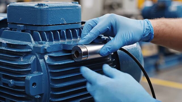 maintenance technical safety optimization concept. Close-up of a worker assembling a mechanical engine component.