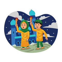 Muslim Man and Woman Holding Torch