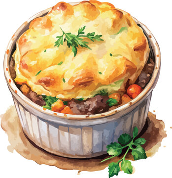 Classic Shepherds Pie Hand Painted Watercolor Illustration