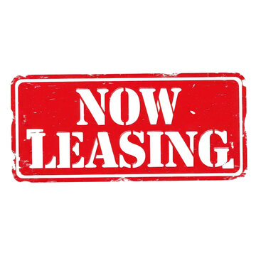 Red now leasing sign isolated on transparent background