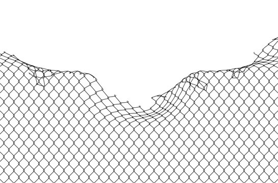 Broken wire mesh fence background