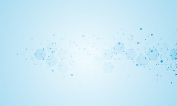 Blue hexagon network pattern background with connected geometric shapes and dots, creating a clean modern look suitable for technology concepts, science themes, data visuals, and decorative design.