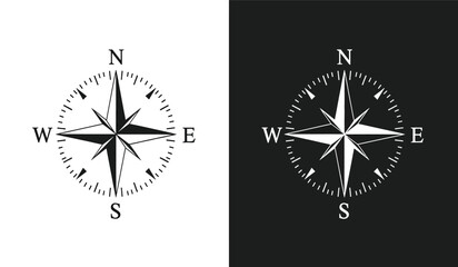 Two compasses in black and white and black backgrounds for navigation and direction © ARSM D