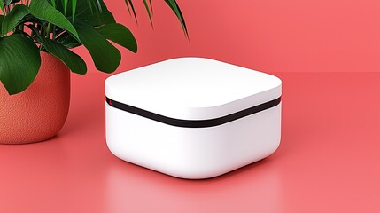 White wireless earbuds case on red background