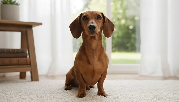 Adorable Dachshund Dog Sitting Calmly Indoors