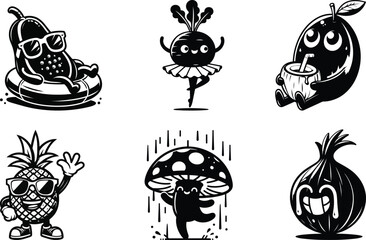 Large veggie life silhouette bundle set with assorted vegetable shapes