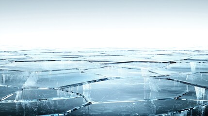Cracked ice surface on frozen lake